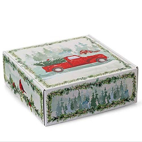 6 PK, Christmas Red Truck Gourmet Shipping Boxes, 12 x 12 x 3" for Party, Holiday & Events
