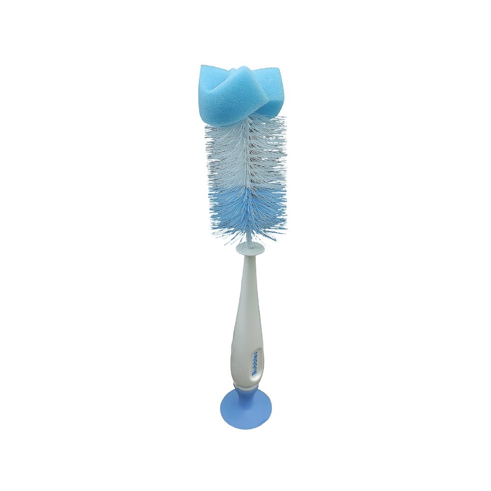 Bubble Bottle Brush Cleaner with Bristles and Sponge Head. Integrated Teat Brush at The Edge of Brush Handle with Interlocking Suction. Scratch-Free Nylon Bristles and Sponge Material