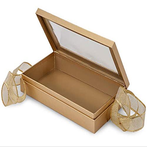 18 PK, Metallic Gold Window Box with Ribbon, 8.25 x 4.5 x 1.5" for Party, Holiday & Events