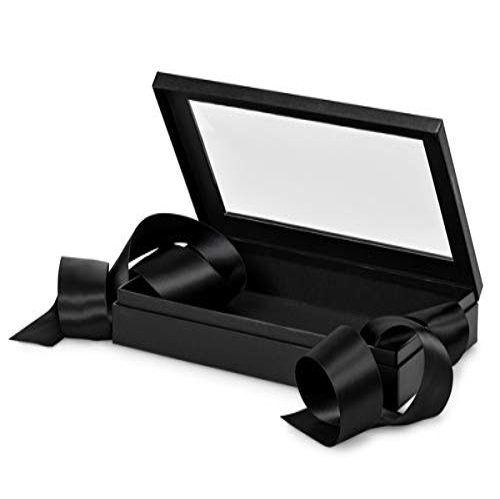 12 PK, Black Window Box with Ribbon, 10 x 6 x 1.5" for Party, Holiday & Events