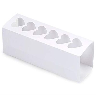 100 PK, White Macaron & Cookie Sleeve with Heart Window, 8.25 x 2.5 x 2" for Events, Birthday Parties, Upscale Events, Made in USA