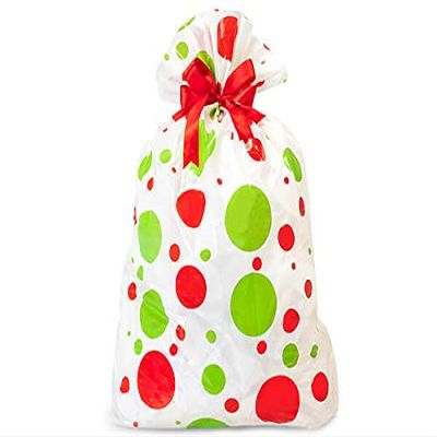 100 PK, Holiday Dots Plastic Gift Sacks, Jumbo 24 x 6 x 42" for Christmas Gift, Made in USA
