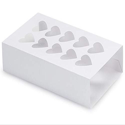 100 PK, White Macaron & Cookie Sleeve with Heart Window, 8.25 x 5 x 2" for Events, Birthday Parties, Upscale Events, Made in USA