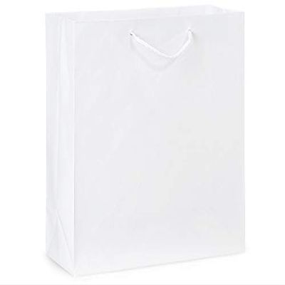 100 PK, White Gloss Gift Bags, Filly 12 x 5 x 12" for Make Up, & Boutique Gifts