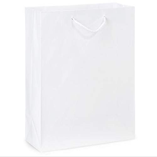 100 PK, White Gloss Gift Bags, Filly 12 x 5 x 12" for Make Up, & Boutique Gifts