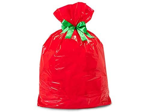 100 PK, Red Plastic Gift Sacks, 2 Mil Thick Jumbo 24 x 6 x 42" for Christmas Gift, Made in USA