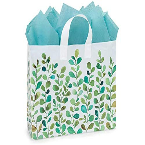 200 PK, Watercolor Greenery Plastic Gift Bags, Vogue 16 x 5 x 12" for Party, Wedding, Holiday & Event