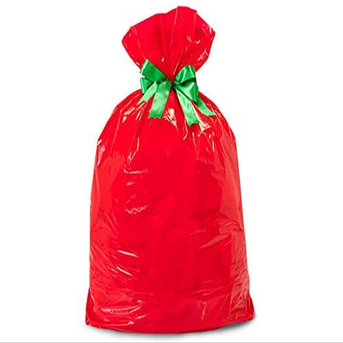 10 PK, Red Plastic Gift Sacks, 2 Mil Thick Jumbo 24 x 6 x 42" for Christmas Gift, Made in USA