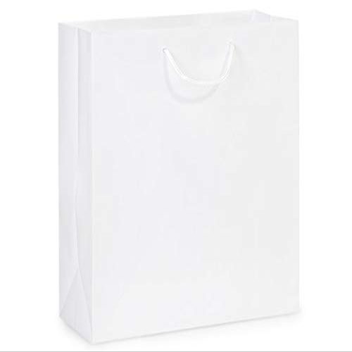 100 PK, White Matte Gift Bags, Filly 12 x 5 x 12" for Holiday & Events