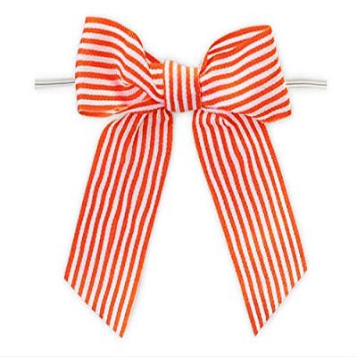 24 PK, 3" Tropical Orange Pre-Tied Stripes Grosgrain Gift Bows for Gift Or Cello Bag Packaging