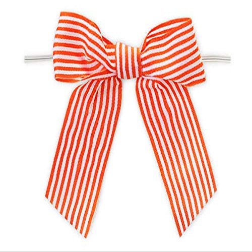 24 PK, 3" Tropical Orange Pre-Tied Stripes Grosgrain Gift Bows for Gift Or Cello Bag Packaging