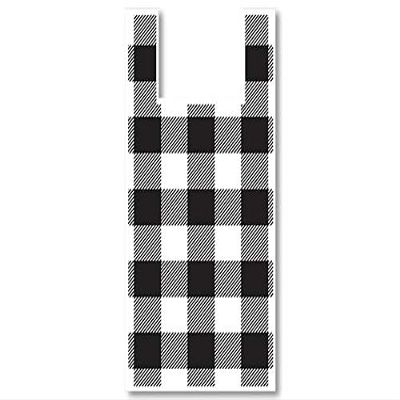 1000 PK, Buffalo Plaid Plastic T Sacks, 11.5 x 6.5 x 22", .65 Mil for Christmas, Party, Holiday & Events, Made in USA
