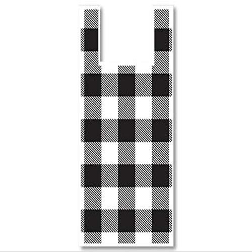 1000 PK, Buffalo Plaid Plastic T Sacks, 11.5 x 6.5 x 22", .65 Mil for Christmas, Party, Holiday & Events, Made in USA