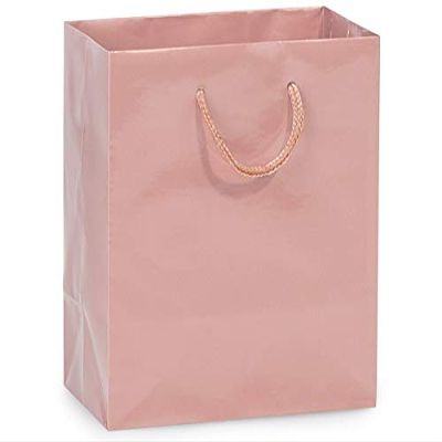 100 PK, Rose Gold Gloss Gift Bags, Jewel 6.5 x 3.5 x 6.5" for Make Up, & Jewelry Gifts