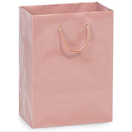 100 PK, Rose Gold Gloss Gift Bags, Jewel 6.5 x 3.5 x 6.5" for Make Up, & Jewelry Gifts
