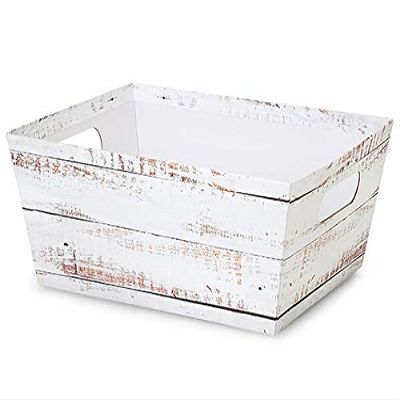 3 PK, Distressed White Wood X-Large Wide Base Trays for Use As Gourmet Gift Baskets, Food Baskets Or Home Decor Decorative Accessory