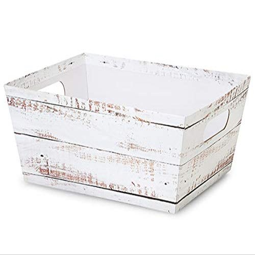3 PK, Distressed White Wood X-Large Wide Base Trays for Use As Gourmet Gift Baskets, Food Baskets Or Home Decor Decorative Accessory