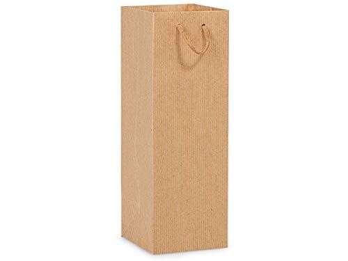 100 PK, Kraft Pinstripe Gift Bags, Wine 4.5 x 4.5 x 13" for Party, Holiday & Events