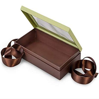 18 PK, Pistachio & Chocolate Window Box with Ribbon, 8.25 x 4.5 x 1.5" for Party, Holiday & Events