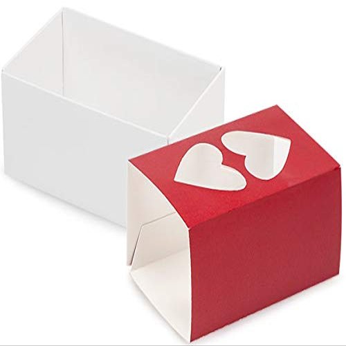 10 PK, Red Heart Macaron Cookie Box Set, 3.75 x 2.5 x 2" for Events, Birthday Parties to Upscale Events