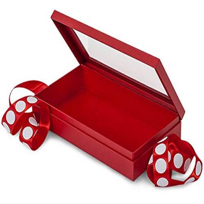 18 PK, Solid Red Window Box with Ribbon, 8.25 x 4.5 x 1.5" for Party, Holiday & Events