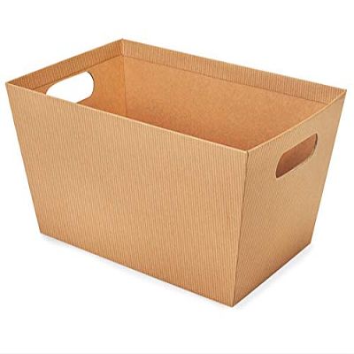 3 PK, Kraft Pinstripe Jumbo Wide Base Market Tray for Use As Gourmet Gift Baskets, Food Baskets Or Home Decor Decorative Accessory