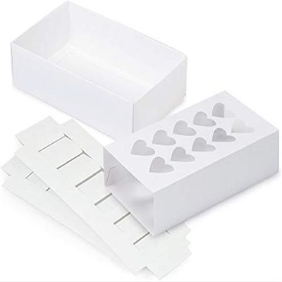 10 PK, White Heart Macaron Cookie Box Set, 8.25 x 5 x 2" for Events, Birthday Parties to Upscale Events