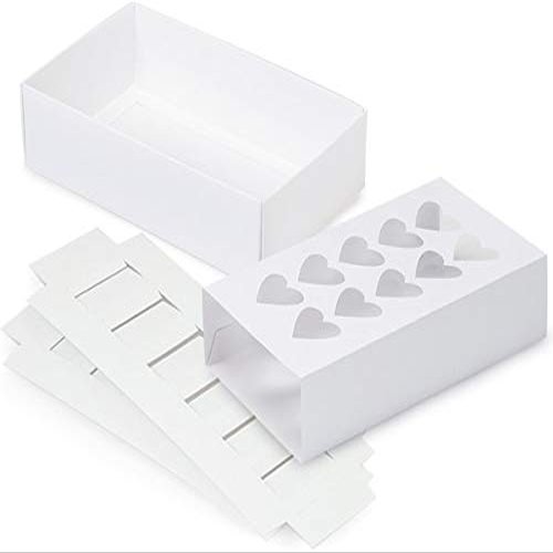 10 PK, White Heart Macaron Cookie Box Set, 8.25 x 5 x 2" for Events, Birthday Parties to Upscale Events