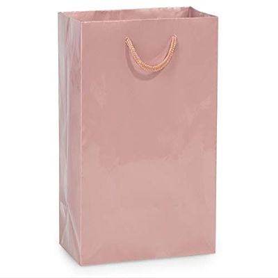 10 PK, Rose Gold Gloss Gift Bags, Cub 8 x 4 x 10" for Make Up, & Boutique Gifts