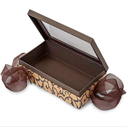 18 PK, Elegant Chocolate Scroll Window Box with Ribbon, 8.25 x 4.5 x 1.5" for Party, Holiday & Events