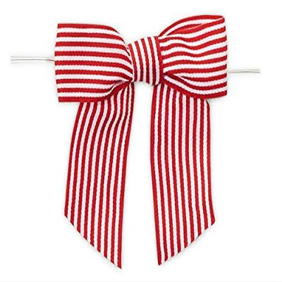 24 PK, 3" Red Stripe Pre-Tied Grosgrain Gift Bows with Twist Ties for Gift Or Cello Bag Packaging