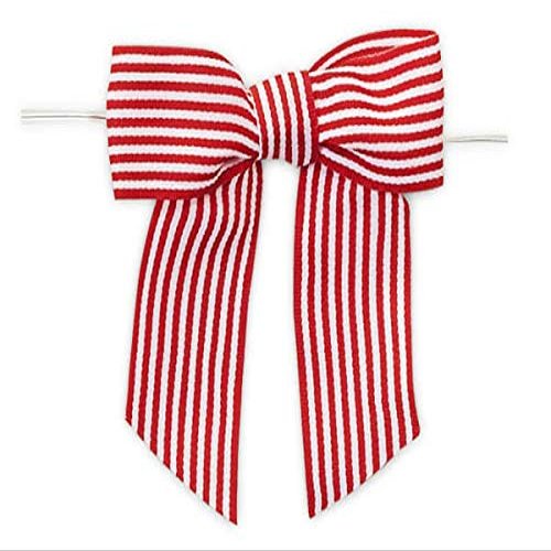 24 PK, 3" Red Stripe Pre-Tied Grosgrain Gift Bows with Twist Ties for Gift Or Cello Bag Packaging