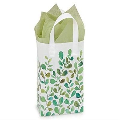 250 PK, Watercolor Greenery Plastic Gift Bags, Cub 8 x 4 x 10" for Party, Wedding, Holiday & Event
