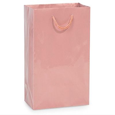 100 PK, Rose Gold Gloss Gift Bags, Cub 8 x 4 x 10" for Make Up, & Boutique Gifts
