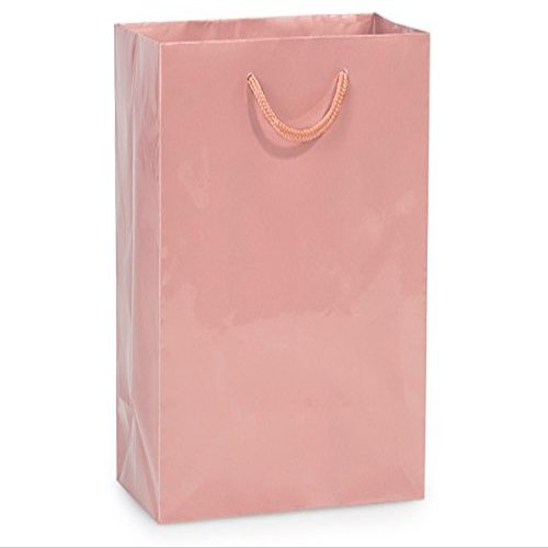 100 PK, Rose Gold Gloss Gift Bags, Cub 8 x 4 x 10" for Make Up, & Boutique Gifts