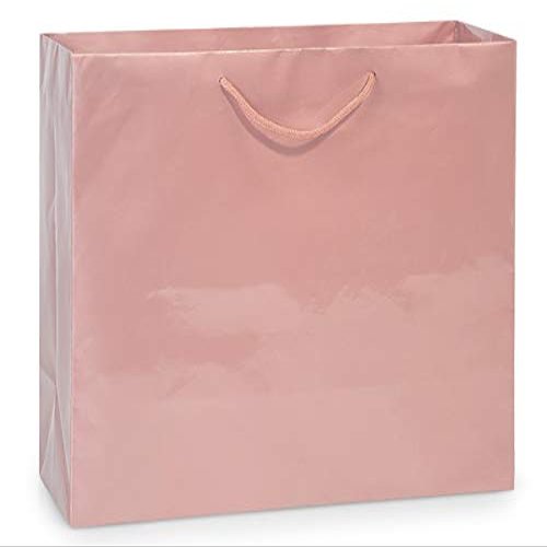 100 PK, Rose Gold Gloss Gift Bags, Vogue 16 x 6 x 12" for Large Make Up, Home Dcor, Clothing & Boutique Gifts