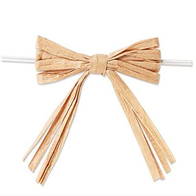 18 PK, 3-3/4" Natural Light Kraft Pre-Tied Raffia Paper Bows for Gift Baskets, Favor & Treat Bags, & Gift Packaging