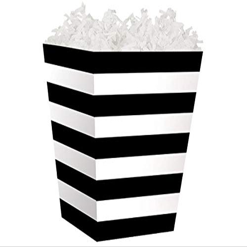 6 PK, Black Stripes Sweet Treat Boxes 4 x 4 x 4-1/2" for Christmas, Valentine's Day, Birthday & Holidays Decor