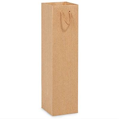 10 PK, Kraft Pinstripe Gift Bags, Wine 4.5 x 4.5 x 13" for Party, Holiday & Events