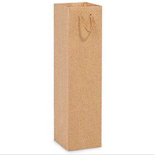 10 PK, Kraft Pinstripe Gift Bags, Wine 4.5 x 4.5 x 13" for Party, Holiday & Events