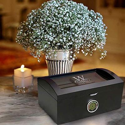 Center GiftsPersonalized With Name and Initial 120 Ct. Portofino Tinted Glass Humidor w External Digital Needle & Numeric Disp., Case Elegance Cigar Humidor, Cigars Gift Set For Men