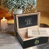 Center GiftsPersonalized With Name and Initial 120 Ct. Portofino Tinted Glass Humidor w External Digital Needle & Numeric Disp., Case Elegance Cigar Humidor, Cigars Gift Set For Men view 2