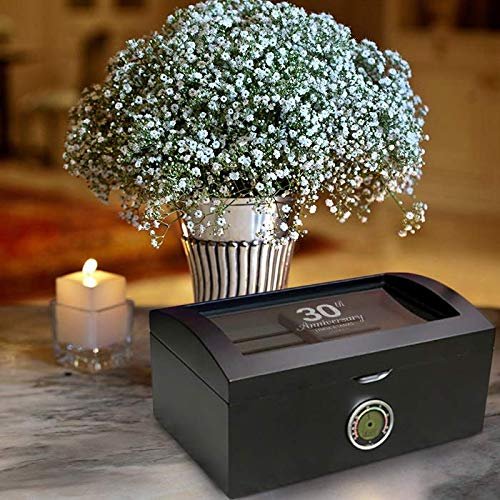 Center Gifts Personalized Anniversary 120 Ct. Portofino Tinted Glass Humidor w External Digital Needle & Numeric Disp,Cigar Humidifiers With Digital Hygrometer | Case Elegance Cigar Humidor