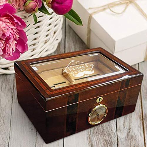 Center Gifts Personalized Father's Day 100 Count Beveled Glass Top Ambassador Humidor w External With Hygrometer, Case Elegance Cigar Humidor, Lock & Key Set Cigar Case, Cigars Gift Set For Men