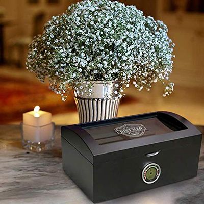 Center Gifts Personalized Best Man 120 Ct. Portofino Tinted Glass Humidor w External Digital Needle & Numeric Disp With Digital Hygrometer | Case Elegance Cigar Humidor | Cigars Gift Set For Men