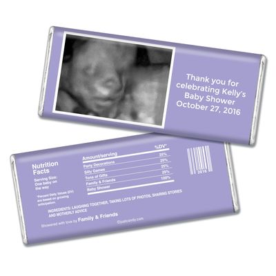 25ct Baby Shower Favors with Sonogram Photo Personalized Wrappers for Chocolate Bars (25 Pack) - Lilac