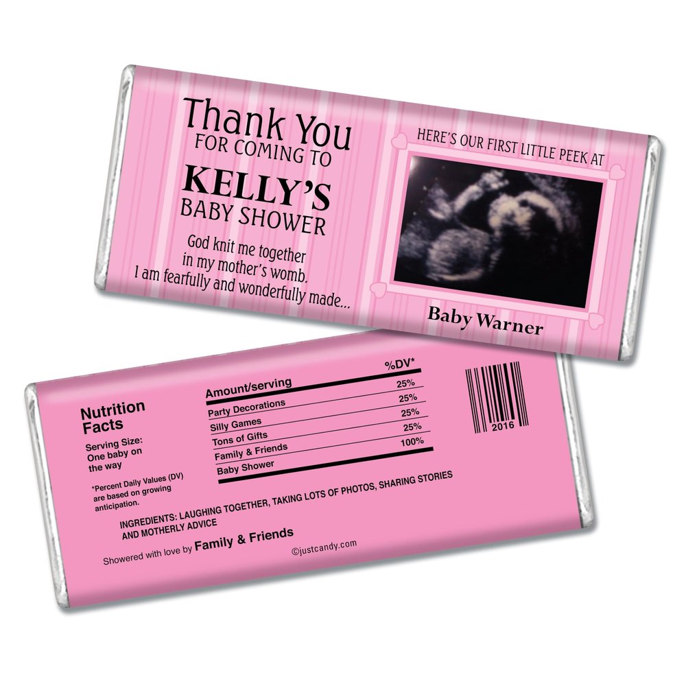 Baby Shower Favors with Sonogram Photo Personalized Chocolate Bars (12 Pack) - Pink