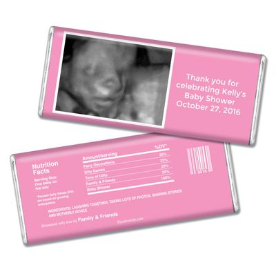 12ct Baby Shower Favors with Sonogram Photo Personalized Chocolate Bars (12 Pack) - Pink