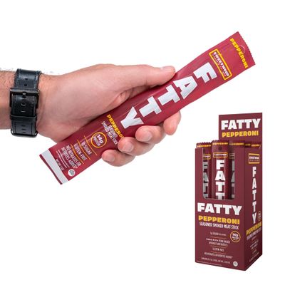 FATTY Smoked Pork Meat Sticks Raised Without Antibiotics, Pepperoni Flavor, 14g Protein Per Stick, 2 oz. (Pack of 20)