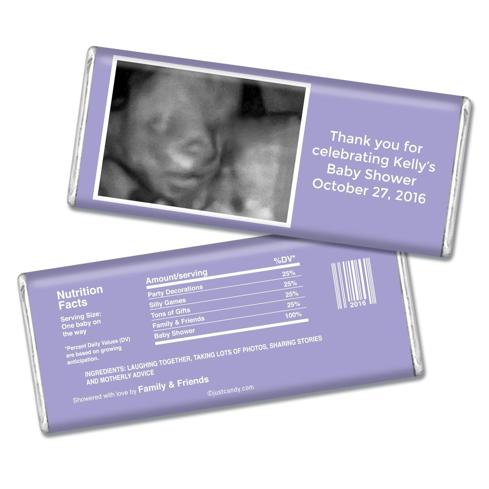 12ct Baby Shower Favors with Sonogram Photo Personalized Chocolate Bars (12 Pack) - Lilac
